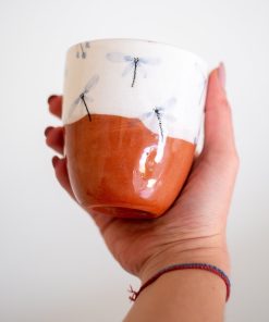 Dragonfly Designed Coffee Mug - Handmade Ceramic Mug for Nature Lovers
