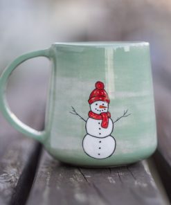 Winter Themed Coffee Mug, Snowman Sketch On Pottery/ Colorful and Handmade Coffee Cup/Special Gift for Special Ones