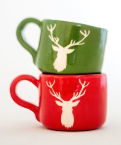 Handmade Espresso Cup Set, Reindeer Decoration, Christmas Gift Idea