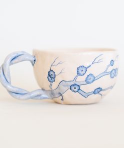 Minimalist Sakura Vintage Mug - Handmade Flower Designed Cup - Coffee Mug - Special Gift - Valentines Gift - Ceramic Coffee Pottery