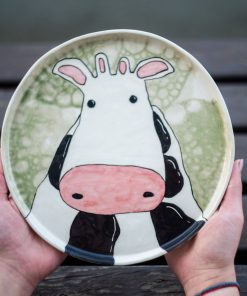 Handmade Ceramic Cow Plate: Vivid Colors, Children's Meal Plate (25 CM)