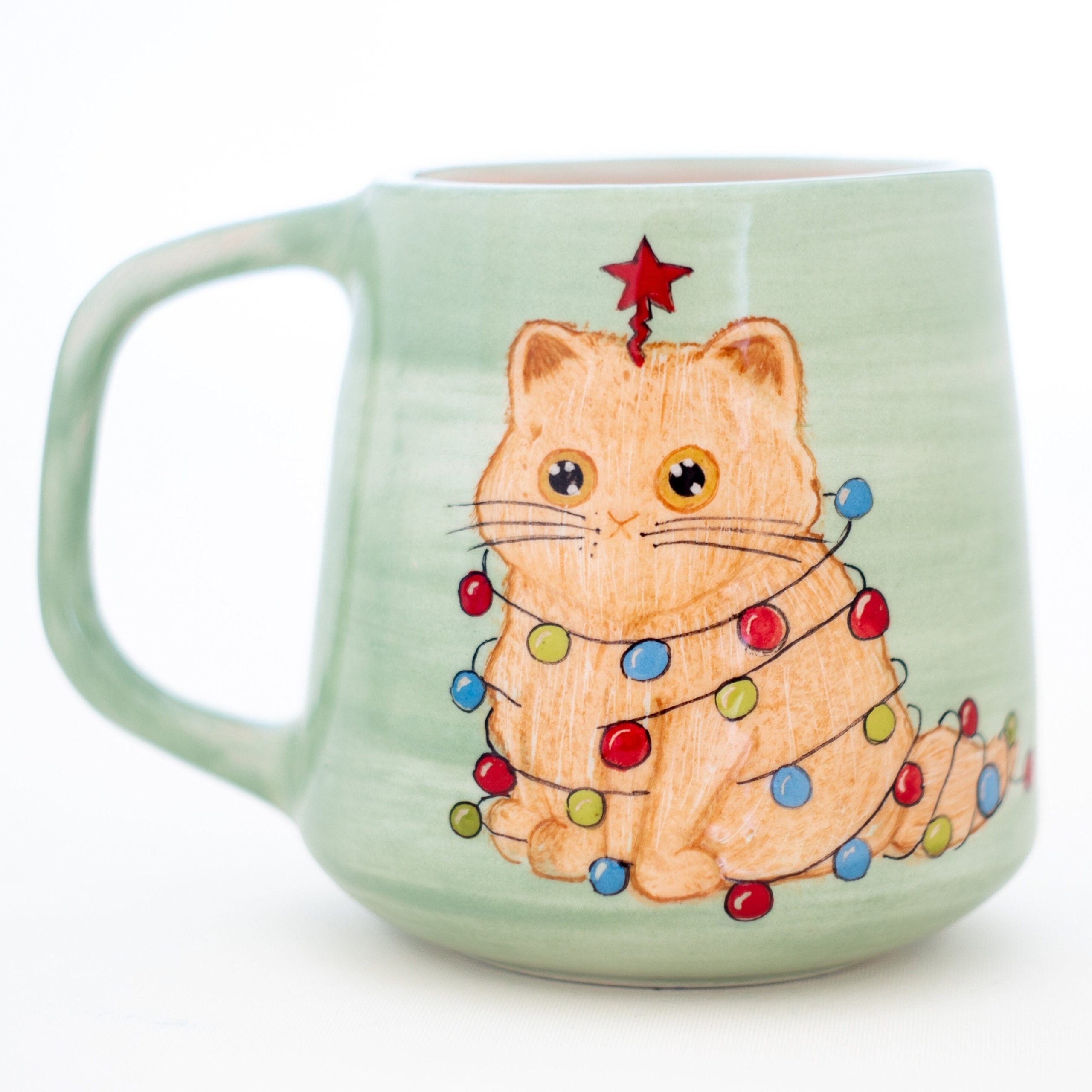 Christmas Gift Clumsy Cat Mug - Handmade Ceramic Mug with Adorable Cat Design