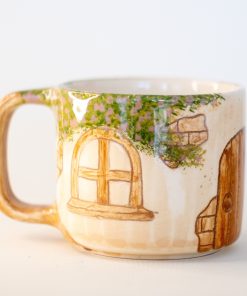 House Coffee Mug | Vintage House Decorated Coffee Cup | Large Handmade Coffee Pottery