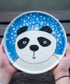 Cute Panda Plate 25 CM | Handmade Children Plate | Animal Decorated Dish | Handmade Vivid Colors Panda Decor | Panda Happy Meal Plate