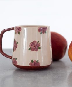 Pottery Mug Floral Decorated, Handmade Ceramic Coffee Mug