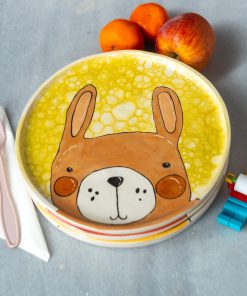 Cute Animal Plate 25 cm, Handmade Children Plate, Cute Animal Decorated Dish, Handmade Vivid Colors Rabbit Decor