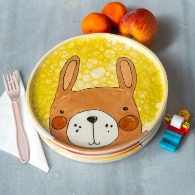 Cute Animal Plate 25 cm, Handmade Children Plate, Cute Animal Decorated Dish, Handmade Vivid Colors Rabbit Decor