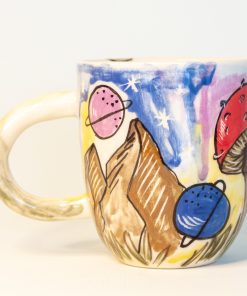 Mushroom Mug - Whale and Planets Decorated Cup, Abstract Decorated Coffee Mug