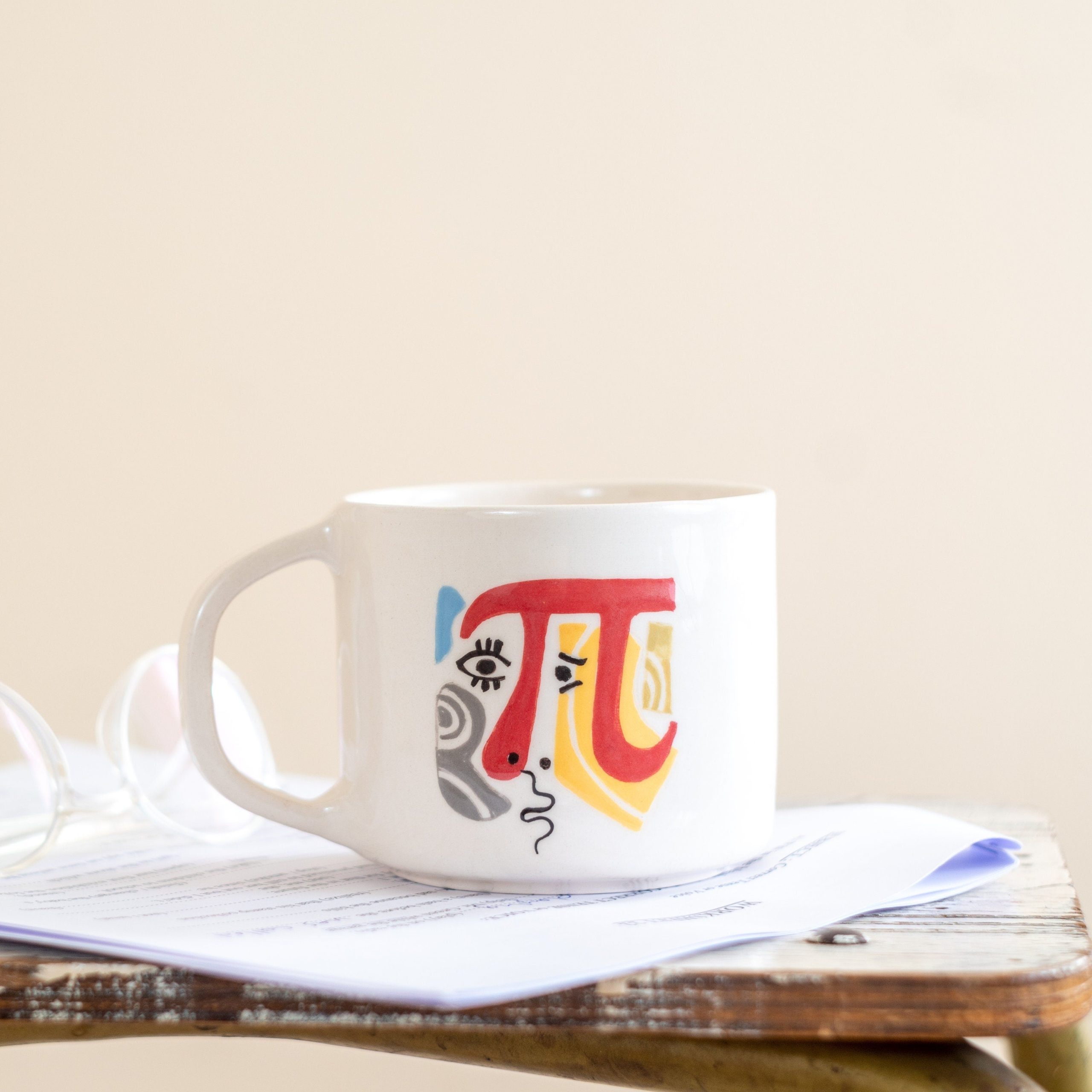 Pi Symbol Coffee Mug, Handmade Ceramic Mug with Picasso-Style Pi Symbol - Unique Gift for Math & Science Lovers, Geek Coffee Mug