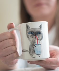 Cat Mom Mug - Ceramic Mug, Adorable Kitty Drinking Milk - Unique Gift - Cat Lover Coffee Cup - Valentines Day Gift