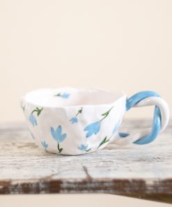 Espresso Cup Set, Handmade Blossom Coffee Cup - Blue Flower Ceramic Mug - Unique Gift - Elegant Kitchenware - Artisan Drinkware