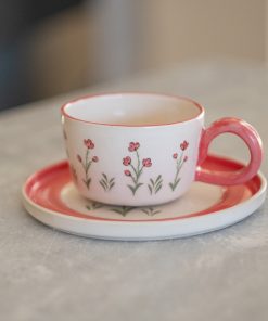 Poppy Flower Coffee/Espresso Cup - Handcrafted Ceramic Cup for a Floral-Inspired Gift, Handmade Flower Design Pottery