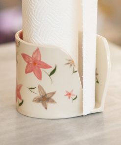 Ceramic Towel Holder, Handmade Paper Towel Holder, Floral Kitchen Decor
