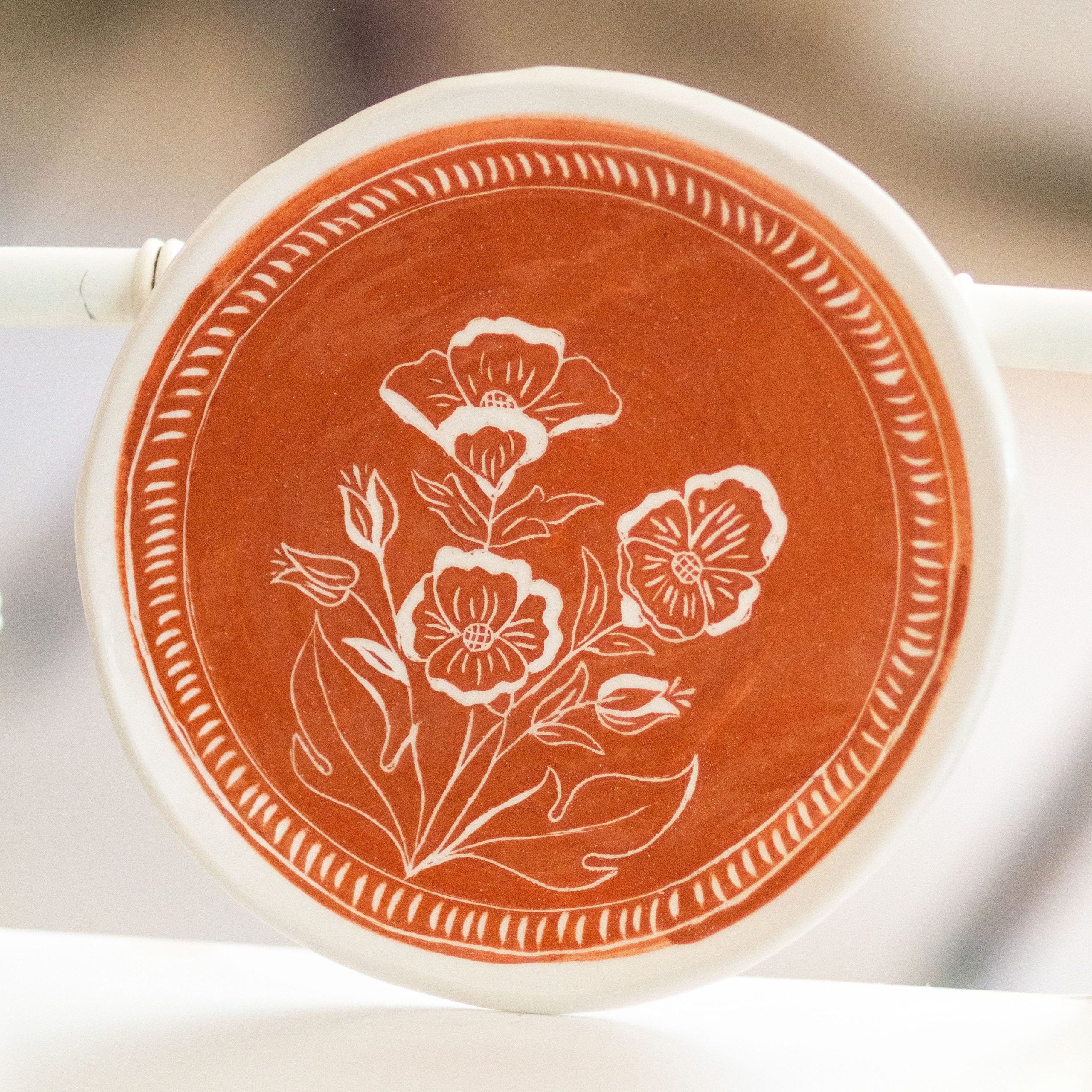 Handmade Dinnerware, Floral Plate Set, Terracotta Ceramic Dinnerware, Elegant Dinner Plates