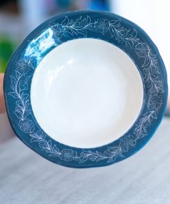 Pottery Dinnerware, Blue Blanc Plate, Handmade Ceramic Dinnerware Flower Theme, Housewarming Gift Idea