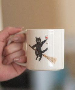 I Believe I Can Fly, Black Cat Coffee Mug, Handmade Funny Cat Coffee Cup
