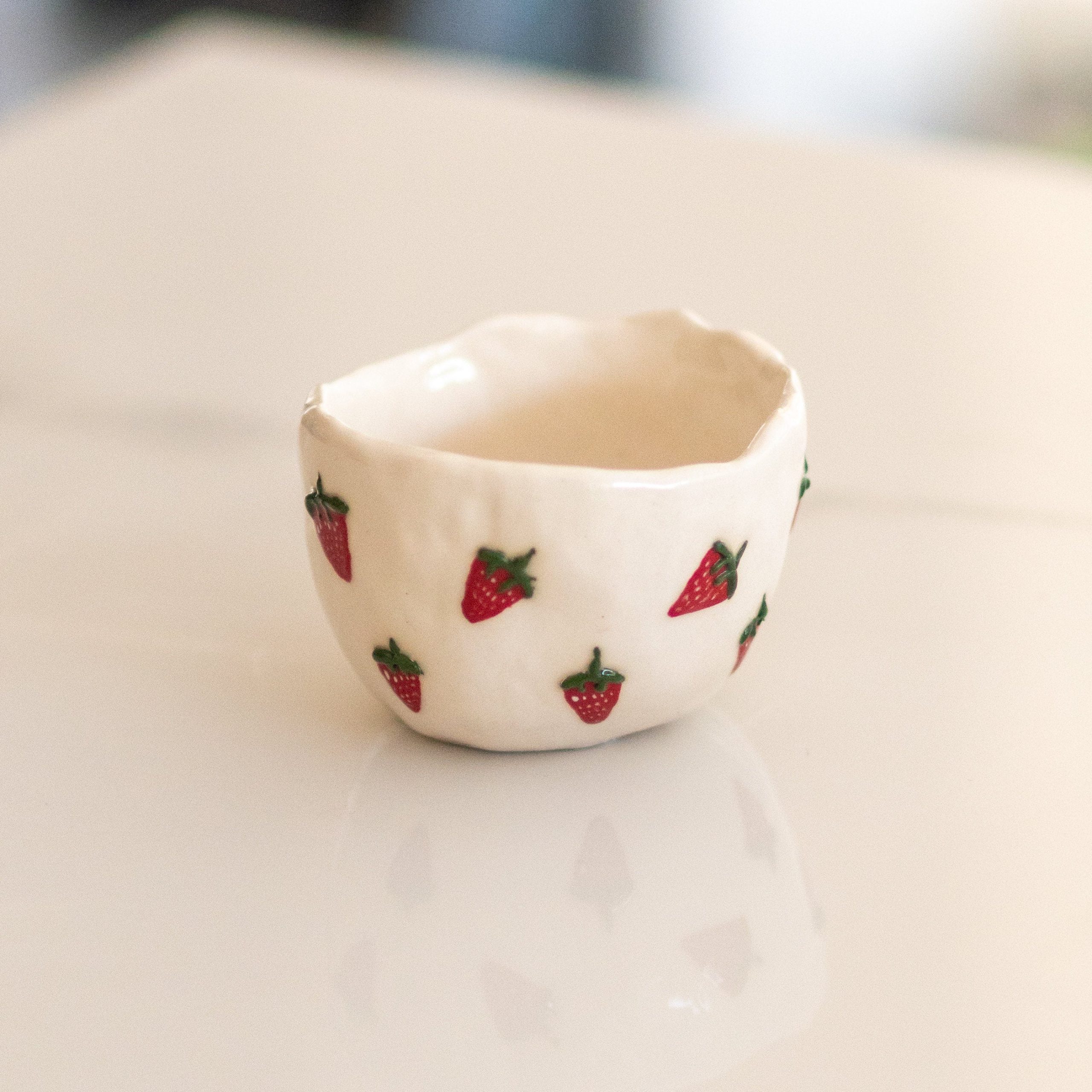 Handmade Ceramic Cup, Summer Fruit Drinkware, Handmade Colorful Cup, Vibrant Strawberry and Cherry