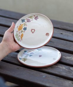 Ceramic Plate Set, Hand Carved Plate, Handmade Dinnerware Sets, Floral Theme Terracotta Plate