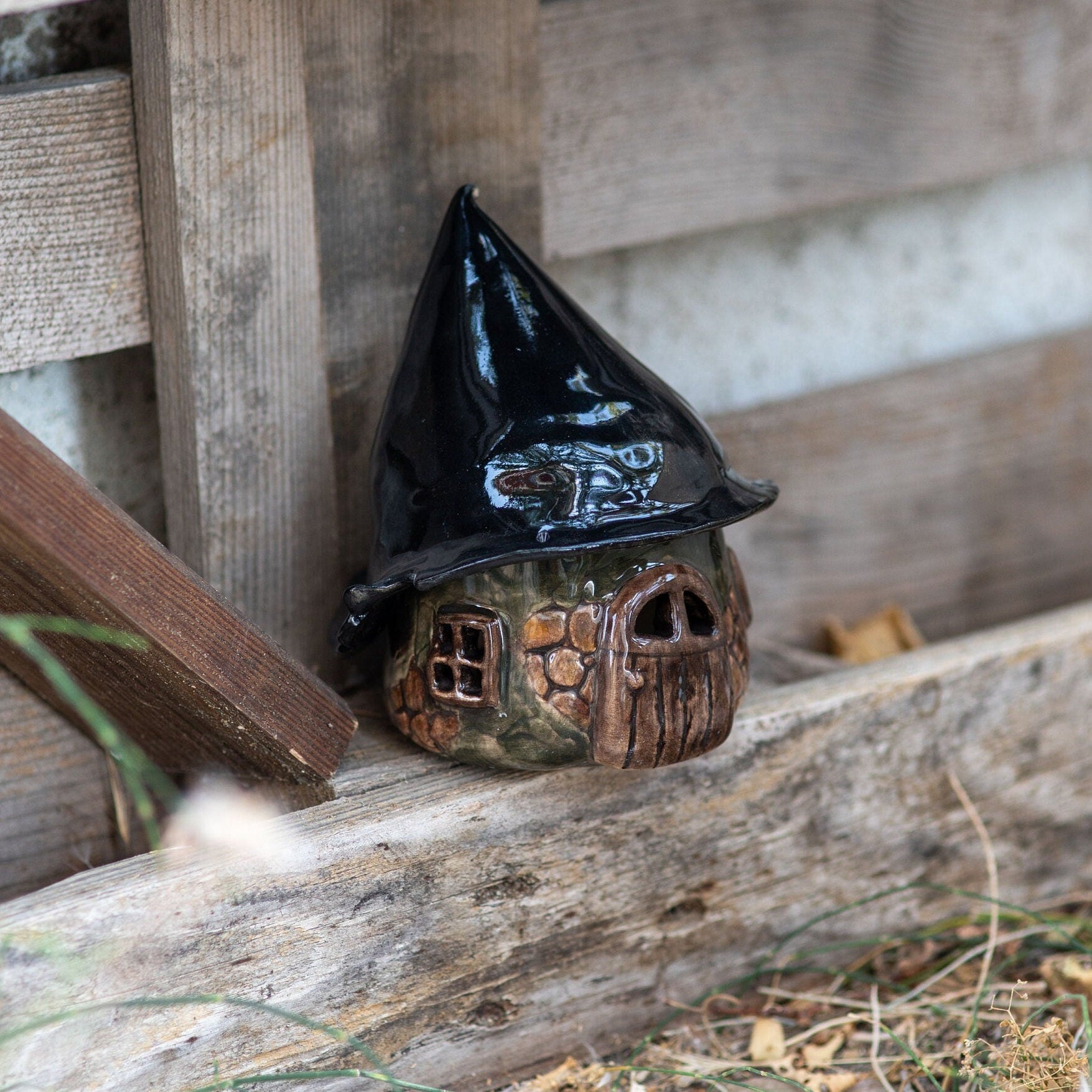 Haunted House, Handmade Halloween Decor, Halloween Witch Fairy House, Ceramic Incense Holder, Candle Holder