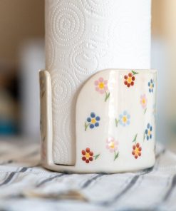 Paper Towel Holder, Handmade Towel Rack, Floral Ceramic Bathroom Decor
