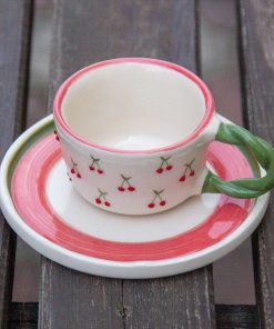 Espresso Cups, Cherry Espresso Cup Set, Handmade Espresso Mug and Saucer