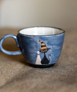 Cute Cat Mug - Witch Cat, Black Cat Pottery Mug, Halloween Gift Mug