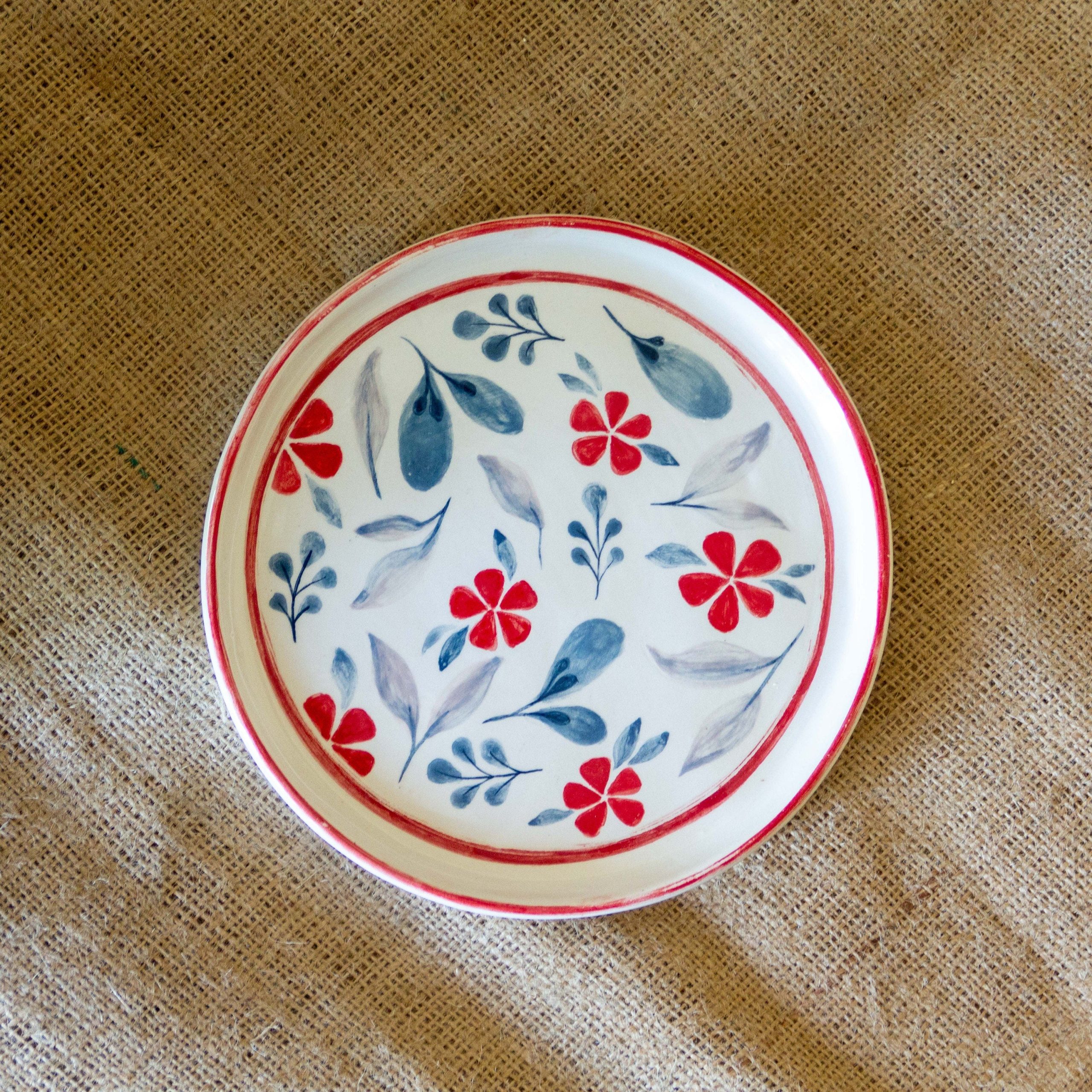 Floral Pattern Pottery Dinnerware, Ceramic Plates Flower Decoration