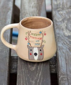 Christmas Mug, Handmade Animal Mug, Large Ceramic Coffee Mug