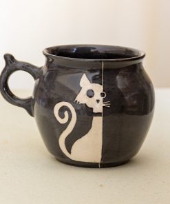 Black Cat Coffee Mug, Handmade Ceramic Mug, Cat Mom Mug