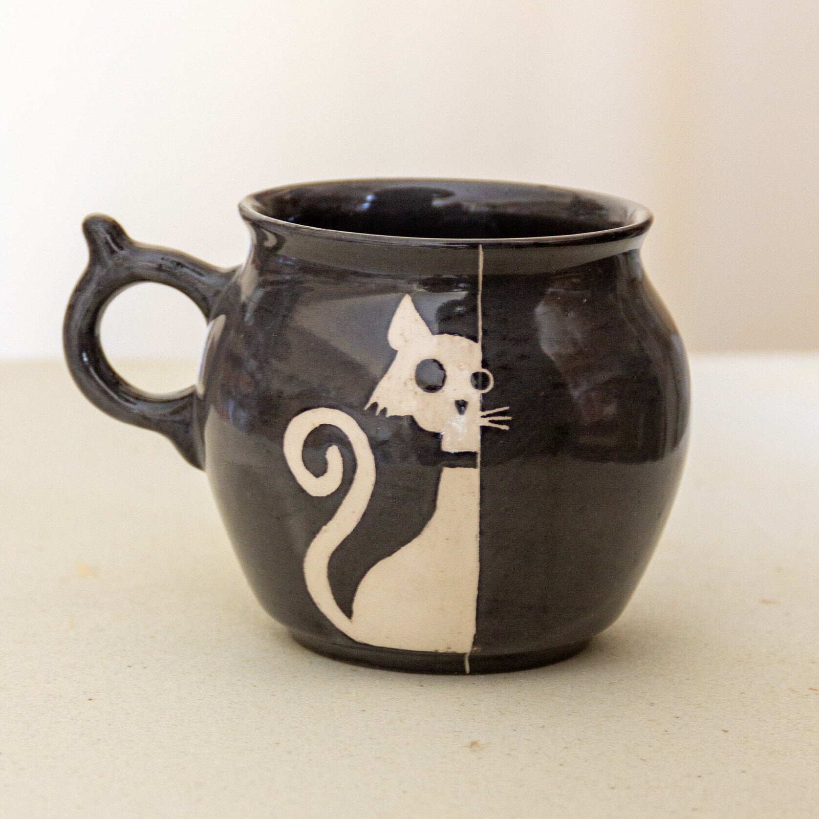 Black Cat Coffee Mug, Handmade Ceramic Mug, Cat Mom Mug