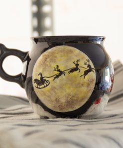 Unique Christmas Mug - Moonlit Santa & Reindeer Silhouette - Perfect Christmas Gift - Handmade Pottery Mug
