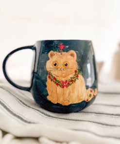 Christmas Coffee Mug, Cute Cat Coffee Mug, Handmade Ceramic Mug, Christmas Gift