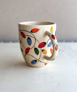 Christmas Lights Coffee Mug, Handmade Pottery Coffee Mug, Noel Gift Idea