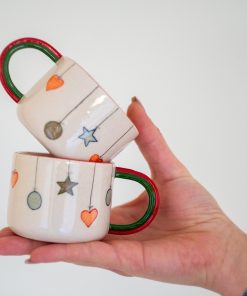 Christmas Ornament Espresso Cup, Handmade Christmas Gift, Pottery Mug, Christmas Coffee Mug