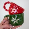 Christmas Gift Pottery Coffee Mug Tea Cup, Snowflake Decorated Mug Set