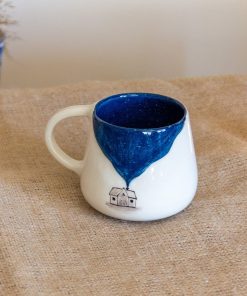 Pottery Mug Night and Stars, Handmade Ceramic Coffee Mug, Blue Sky Decorated