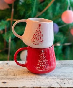 Christmas Tree Cat Mug, Cute Cat Coffee Mug, Pottery Mug Christmas Gift