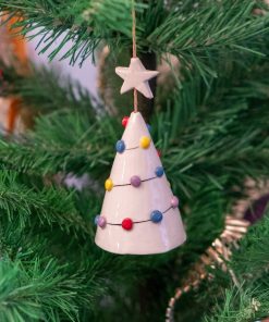 Christmas Tree Ornament Vintage Bell, Handmade Ceramic Christmas Decor, Holiday Decor