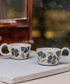 Floral Espresso Cup Set - Handmade Pottery Mug, Ceramic Cup