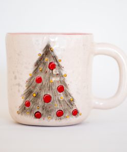 Christmas Coffee Mug - Handmade Pottery, Christmas Tree Decorated Mug