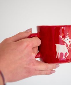 Cute Reindeer Christmas Coffee Mug, Handmade Christmas Gift, Pottery Mug