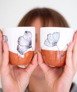 Pottery Mug Floral, Handmade Pottery Drinkware, Wine Glass, Mug Set