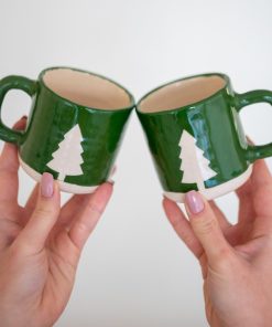 Christmas Coffee Mug - Handmade Mug Set, Pottery Mug Forest Theme