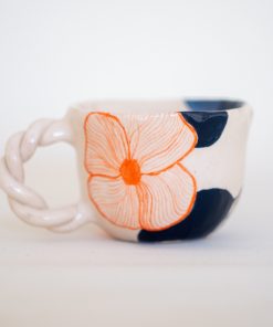 Floral Tea Cup Coffee Mug, Handmade Ceramic Coffee Cup, Handmade Pottery Mug Flower Decorated
