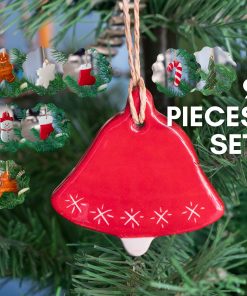 Christmas Tree Ornaments, Handmade Christmas Tree Decor, Ceramic Ornament Set - 9 Pieces