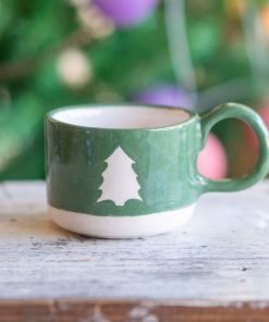 Christmas Spirit Coffee Mug - Handmade Ceramic Cup, Pine Tree Decorated Mug - Unique Holiday Gift