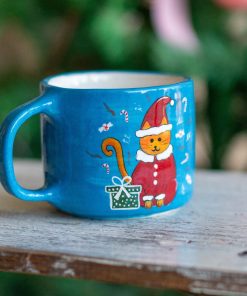 Cute Cat Christmas Gift - Christmas Mug, Pottery Coffee Mug, Unique Holiday Gift Idea
