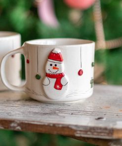 Christmas Coffee Mug - Snowman and Christmas Tree, Handmade Ceramic Mug