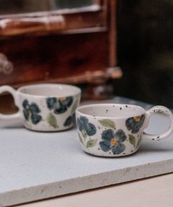 Espresso Cup Flower Decorated, Ceramic Espresso Cup Set, Handmade Gift Idea
