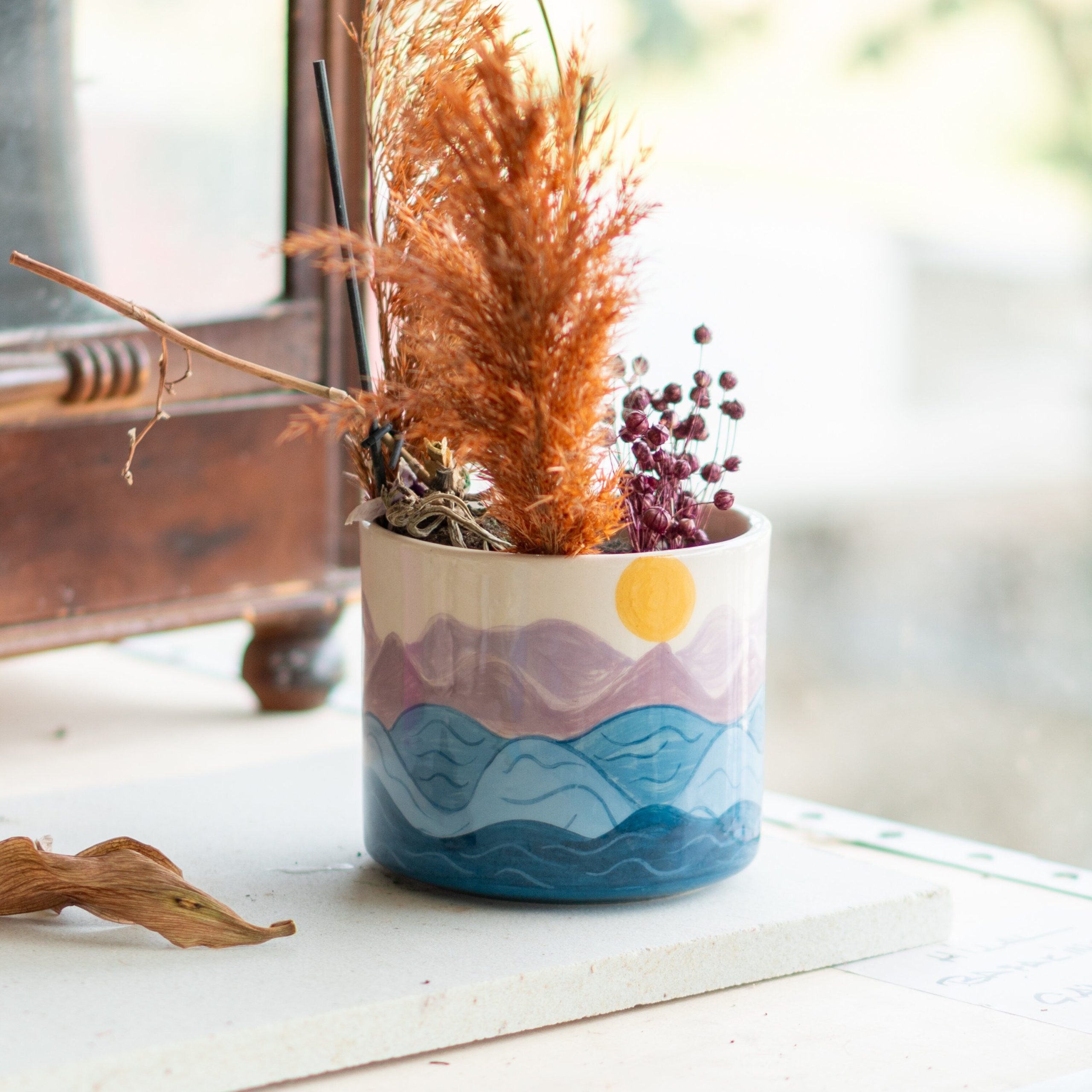 Unique Planter Ceramic Flower Pot, Sea and Sun Theme Tropical Decor, Plant Pot Unique, Cute Plant Pot
